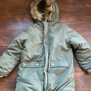 Cat & Jack Green Kids Parka with Faux Fur Hood